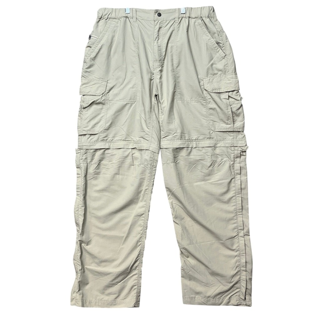 REI Sahara‎ Convertible Cargo Pants Mens XL 32L Khaki Hiking Outdoor Zip Off EUC
